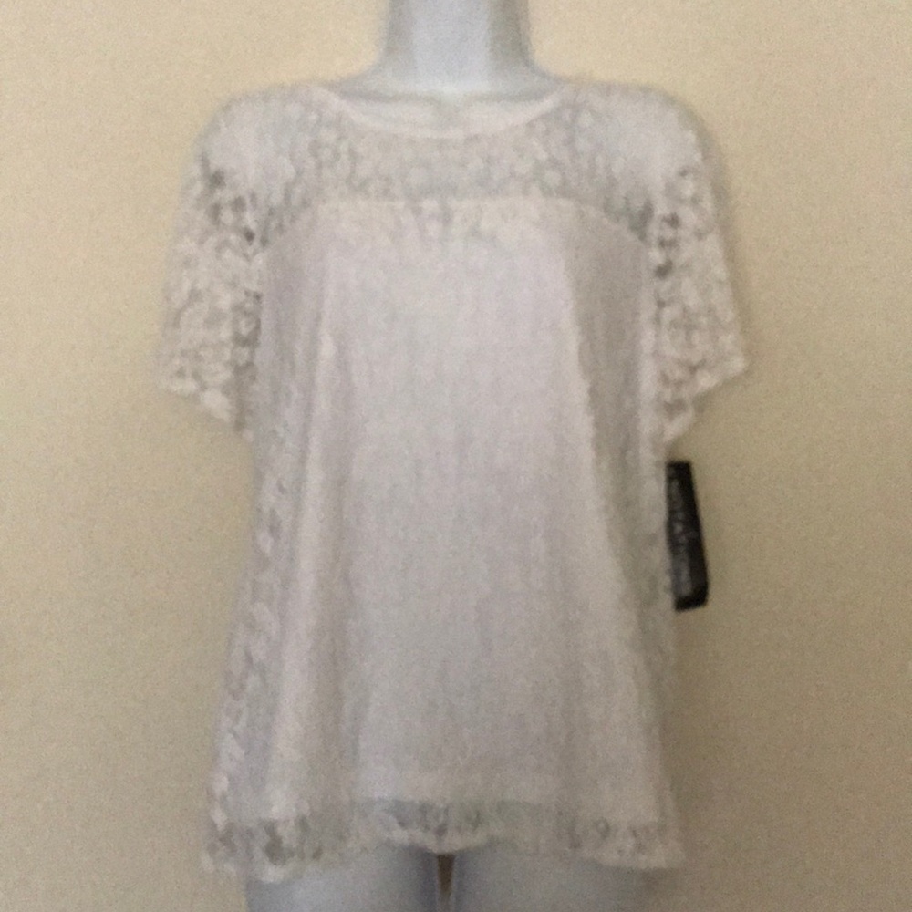 White Lace Bat Sleeve Blouse By Notations.